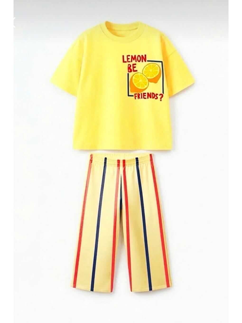 Unisex Çocuk Pamuklu Sarı Limon Baskılı T-Shirt Ve Eşofman Alt Üst Takım-3