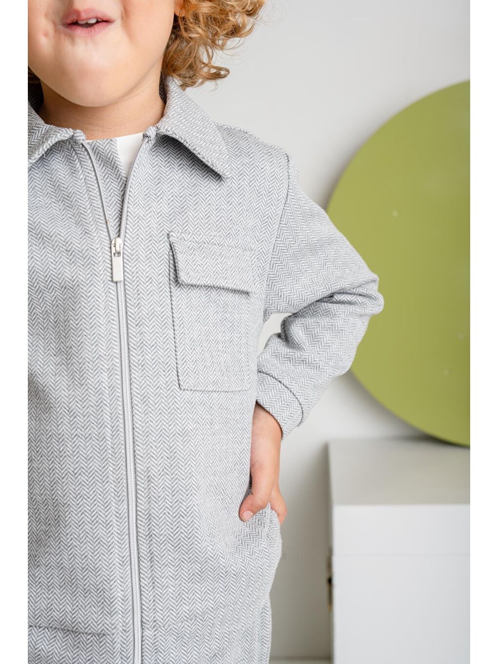 Erkek Çocuk Fermuarlı Örme Ceket - Gri-2