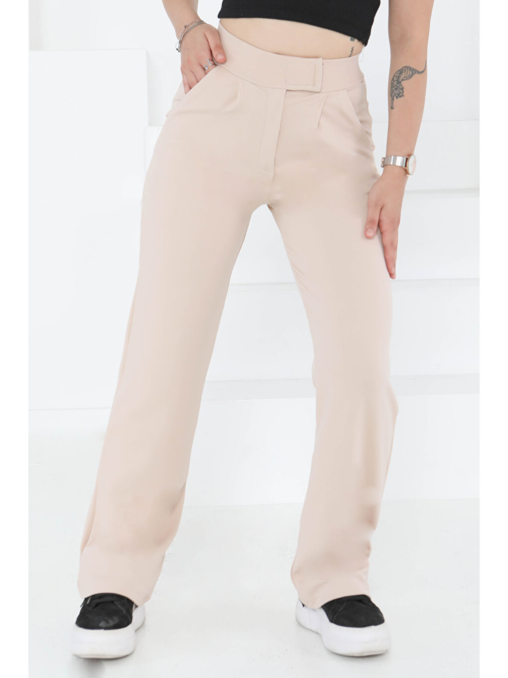 Cırtlı Spor Pantolon Bej - 27351