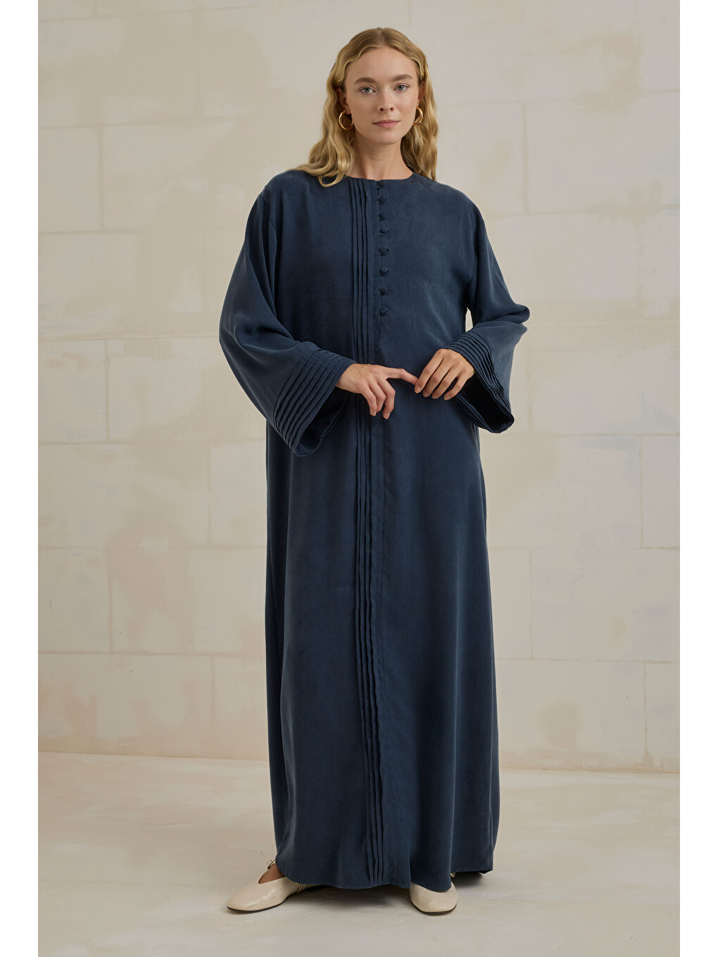 Nervürlü Liyosel Abaya Lacivert-1