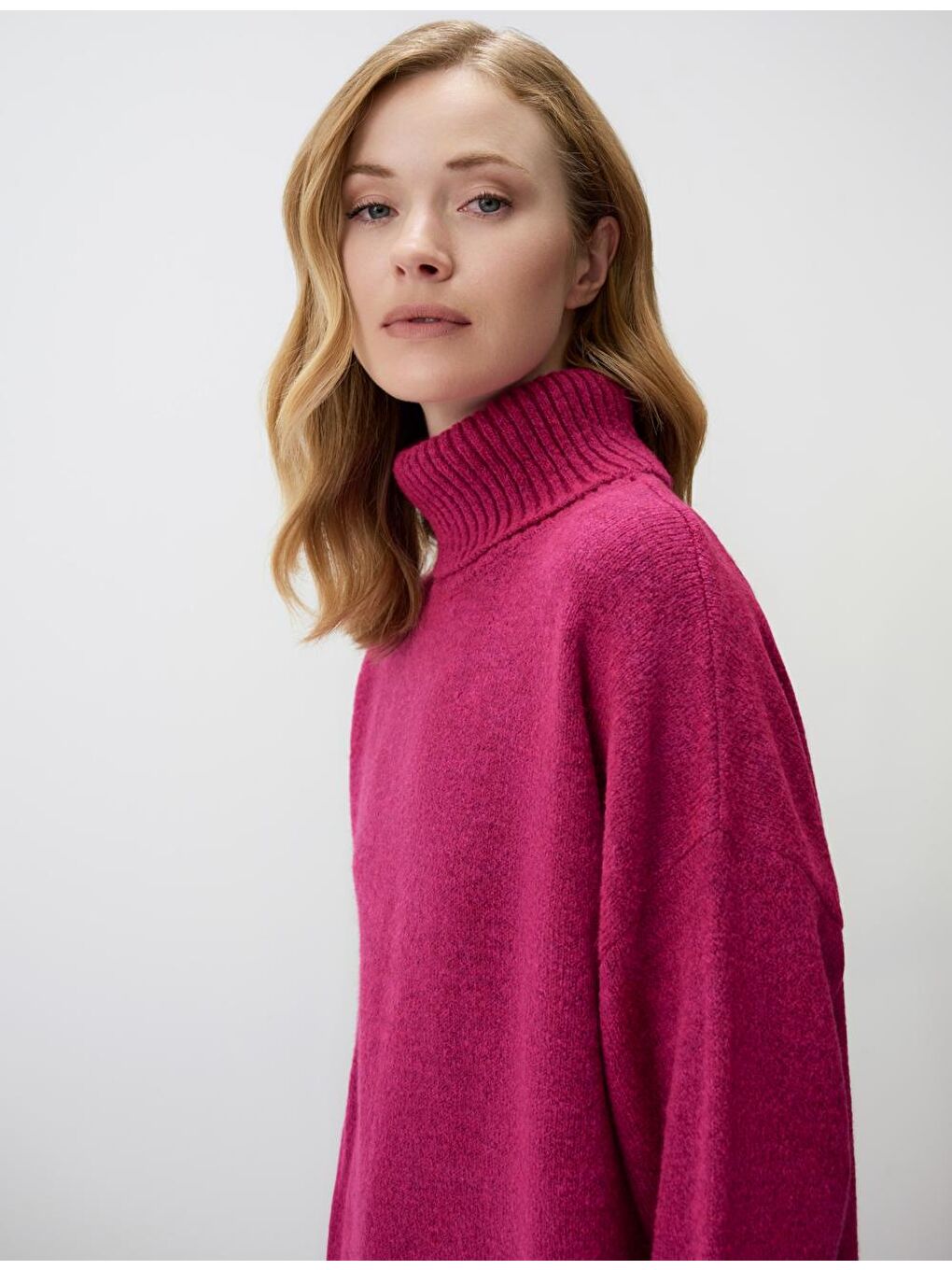 Pembe Balıkçı Yaka Düz Kesim Uzun Kollu Triko Kazak-4