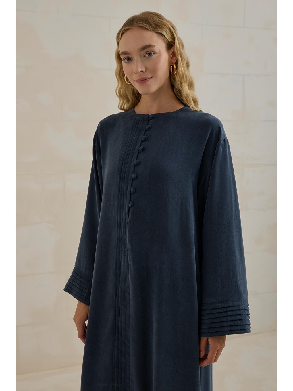 Nervürlü Liyosel Abaya Lacivert-2