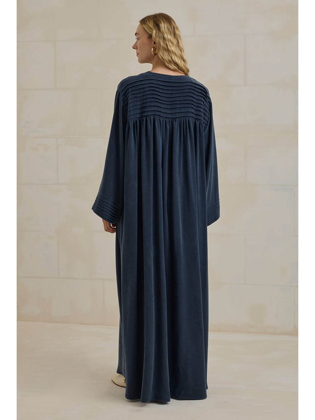 Nervürlü Liyosel Abaya Lacivert-4