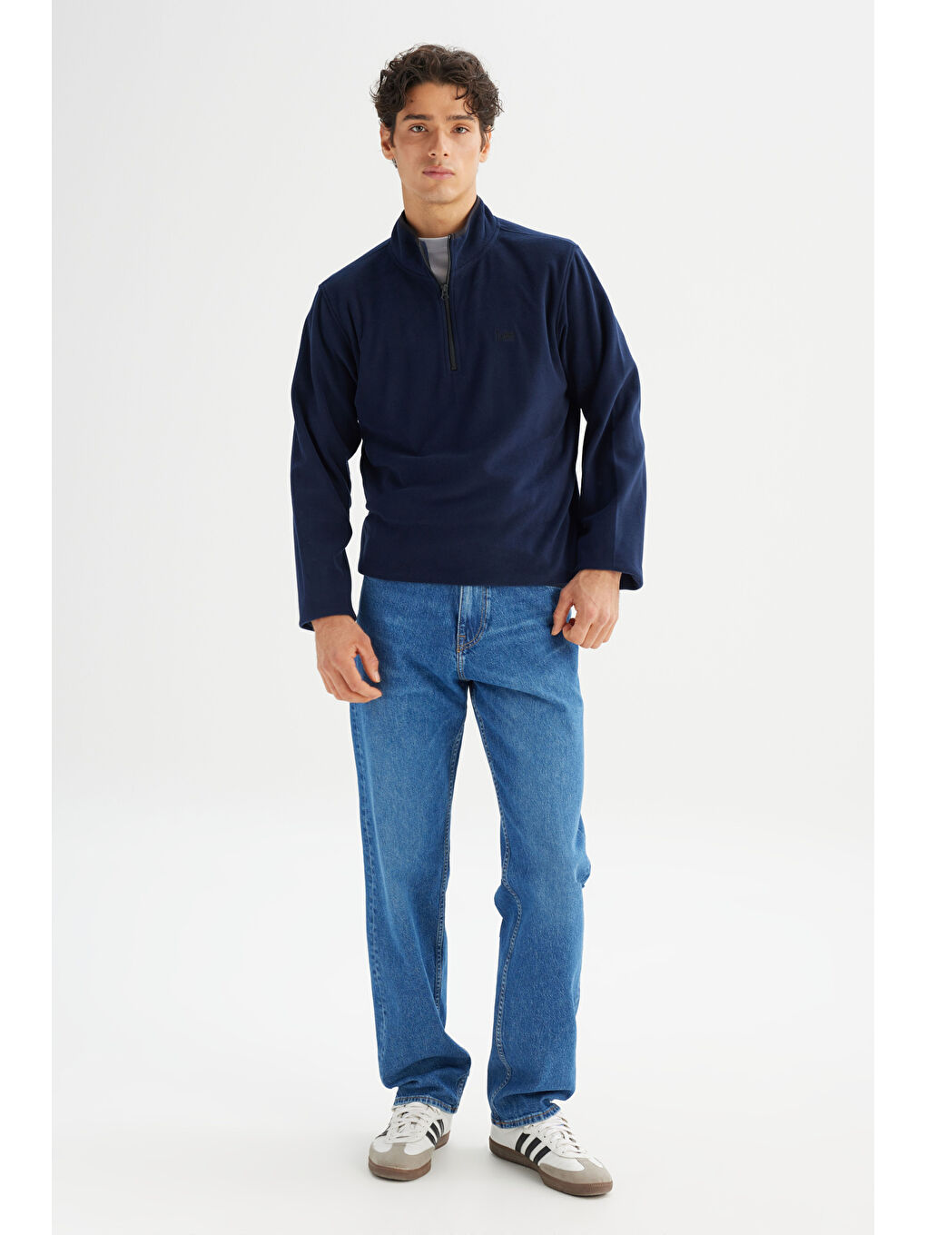 Regular Fit Dik Yaka Yarım Fermuarlı Lacivert Polar-1