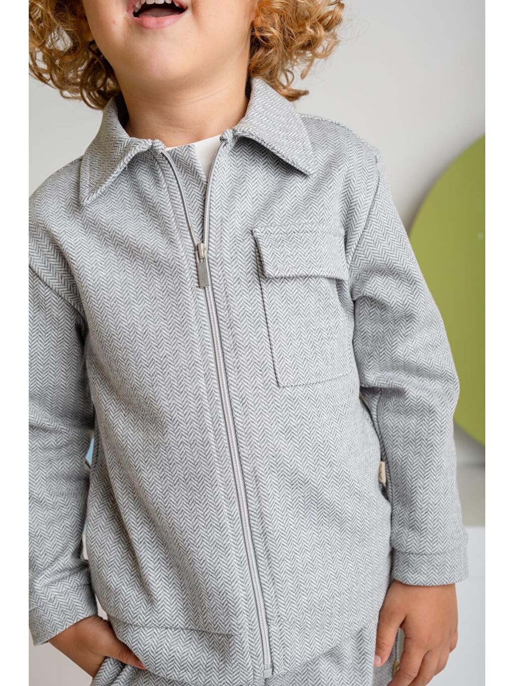 Erkek Çocuk Fermuarlı Örme Ceket - Gri-3