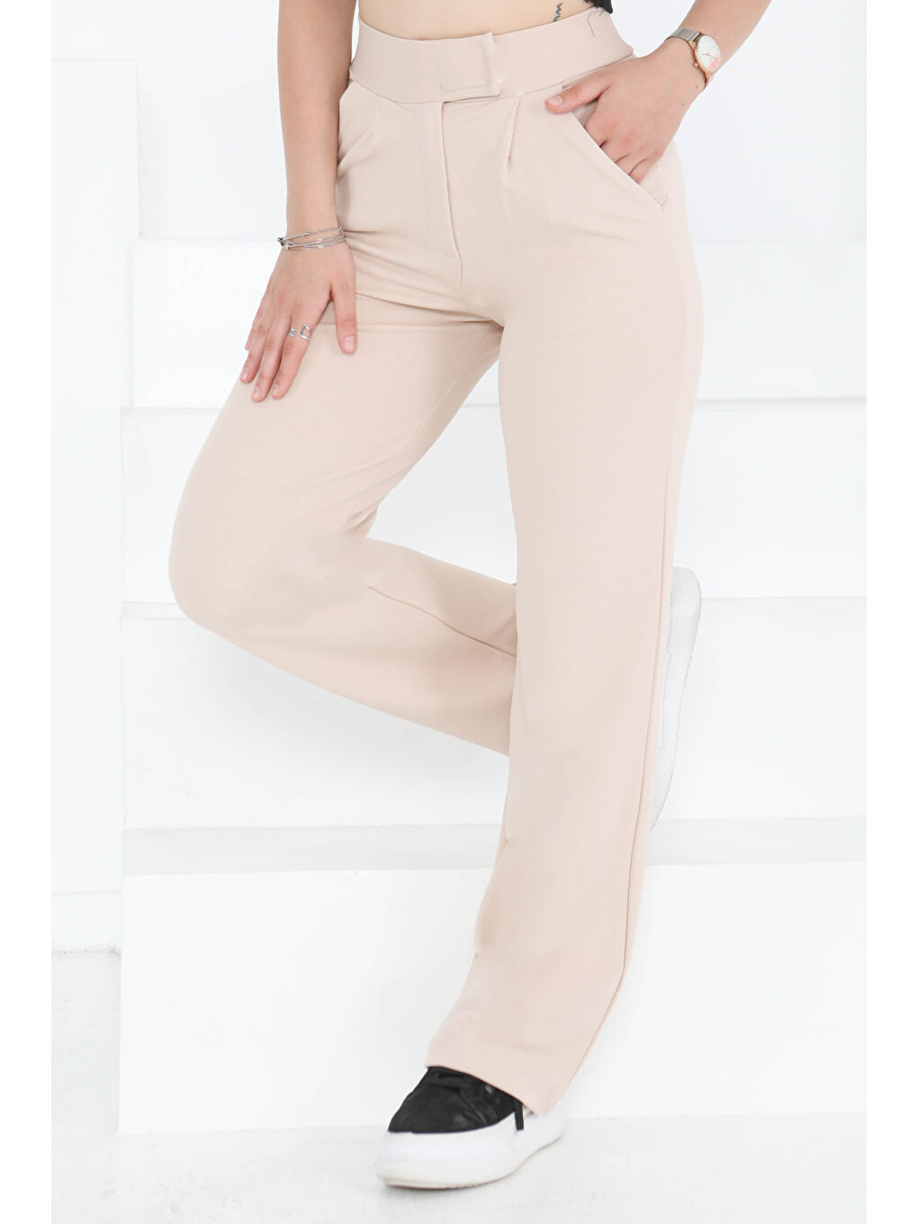 Cırtlı Spor Pantolon Bej - 27351-1