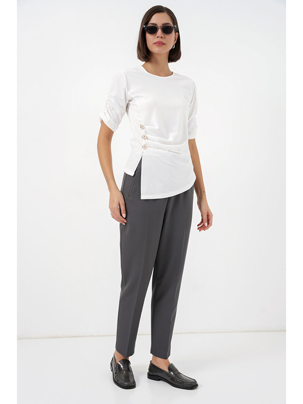 Kadın Düğme Detaylı Sandy Bluz 992 - Beyaz-1