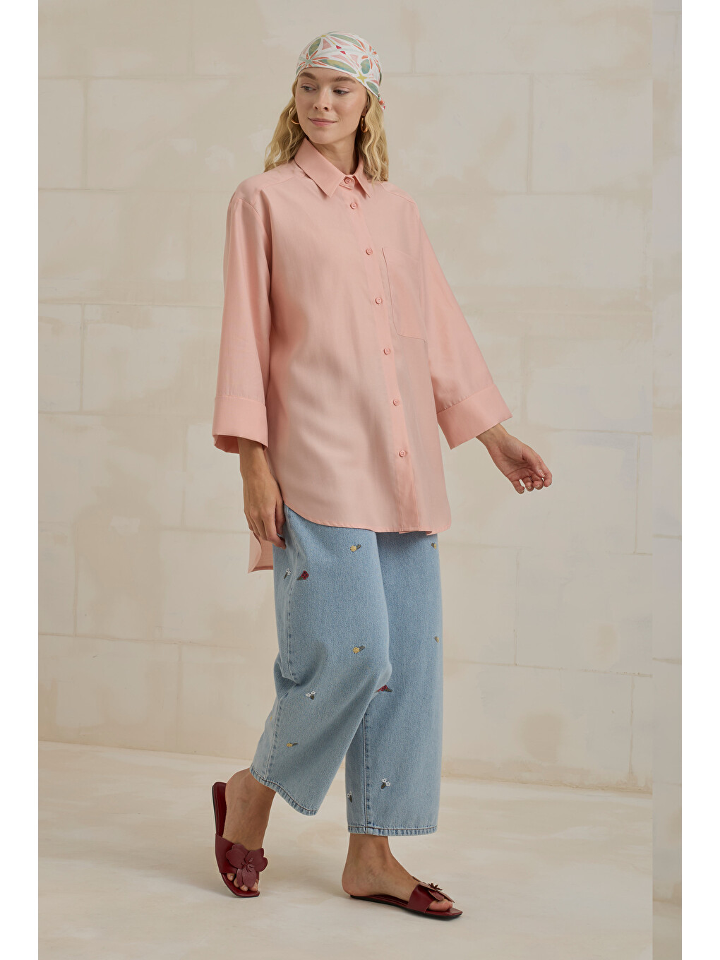 Oversize Gömlek Açık Mercan