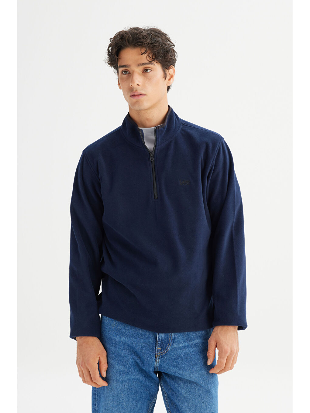 Regular Fit Dik Yaka Yarım Fermuarlı Lacivert Polar-2