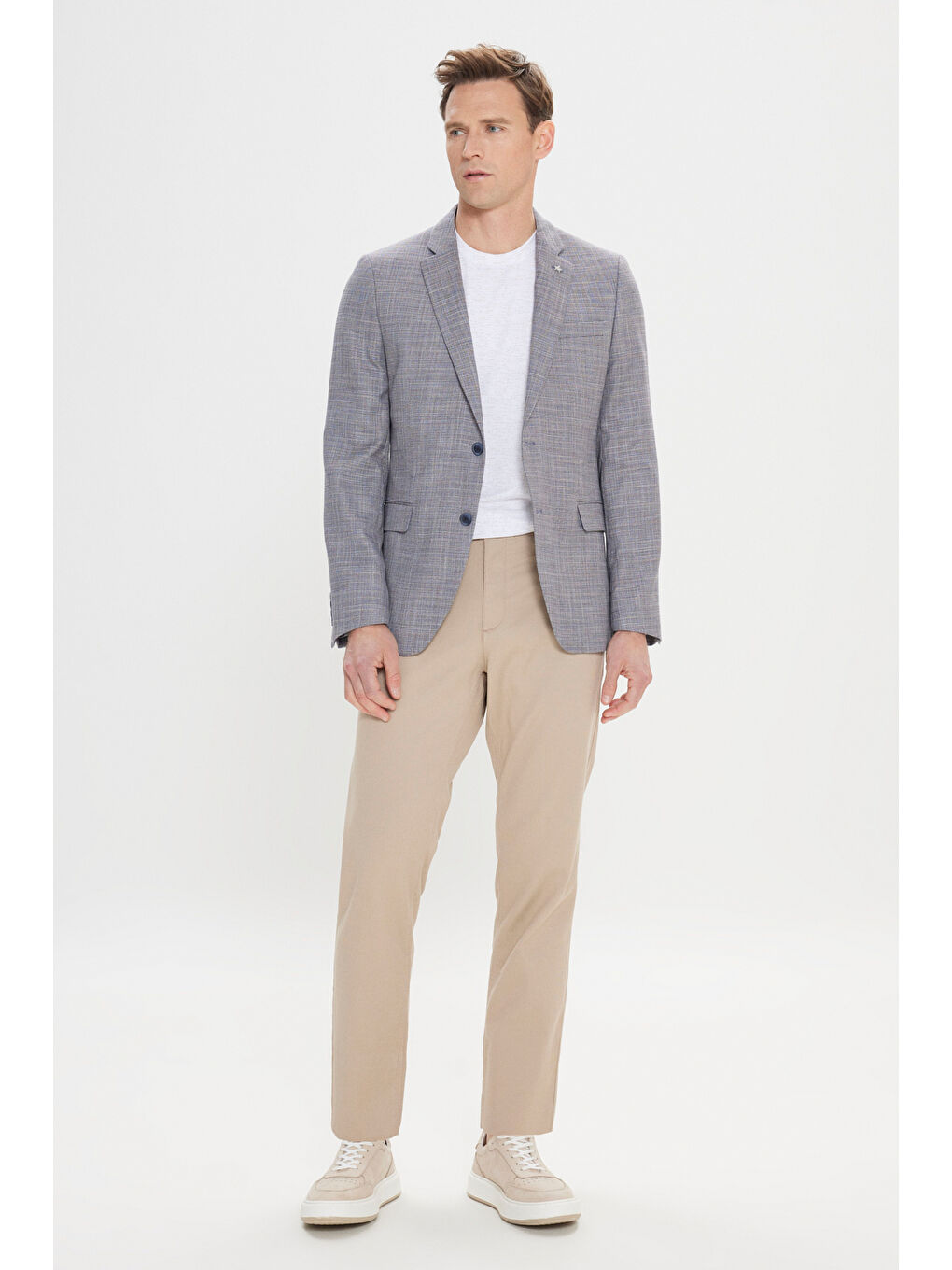 Erkek Lacivert Comfort Fit Rahat Kesim Mono Yaka Casual Blazer Ceket-1