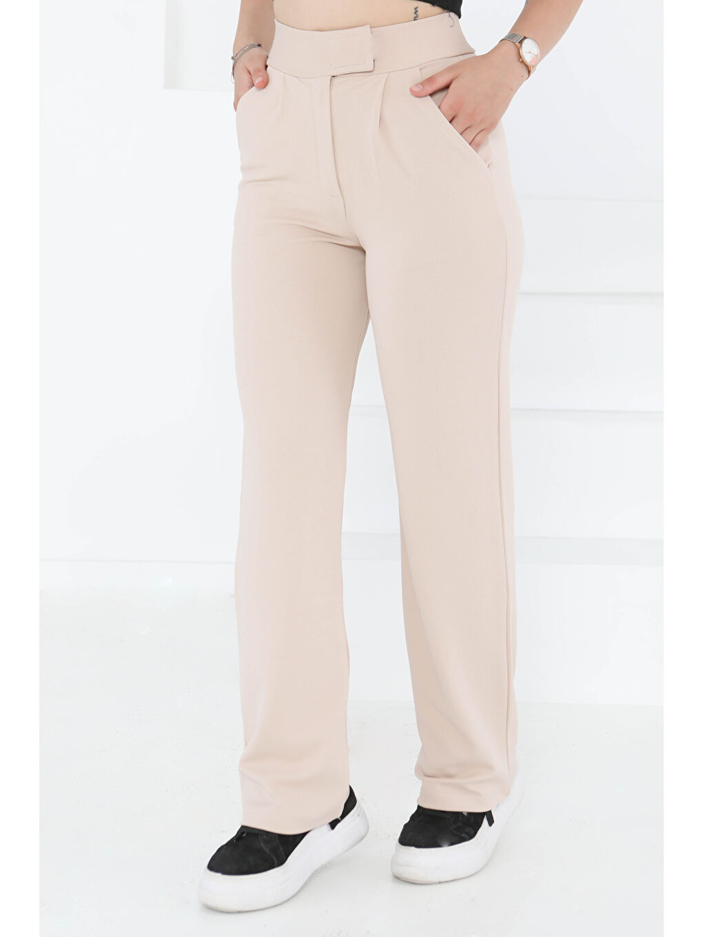 Cırtlı Spor Pantolon Bej - 27351-2