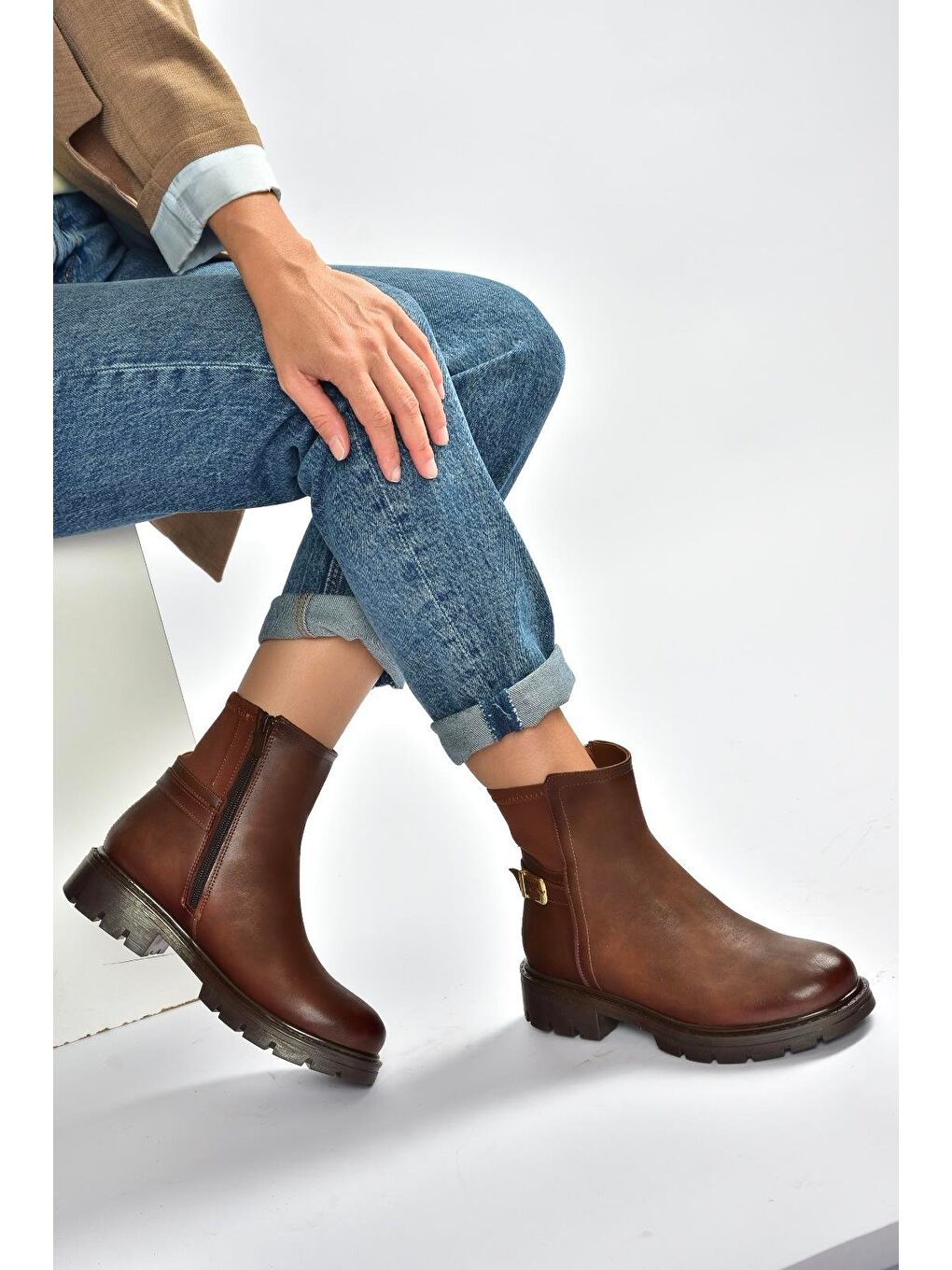 Kahverengi Taba Kadın Bot V674420409-2