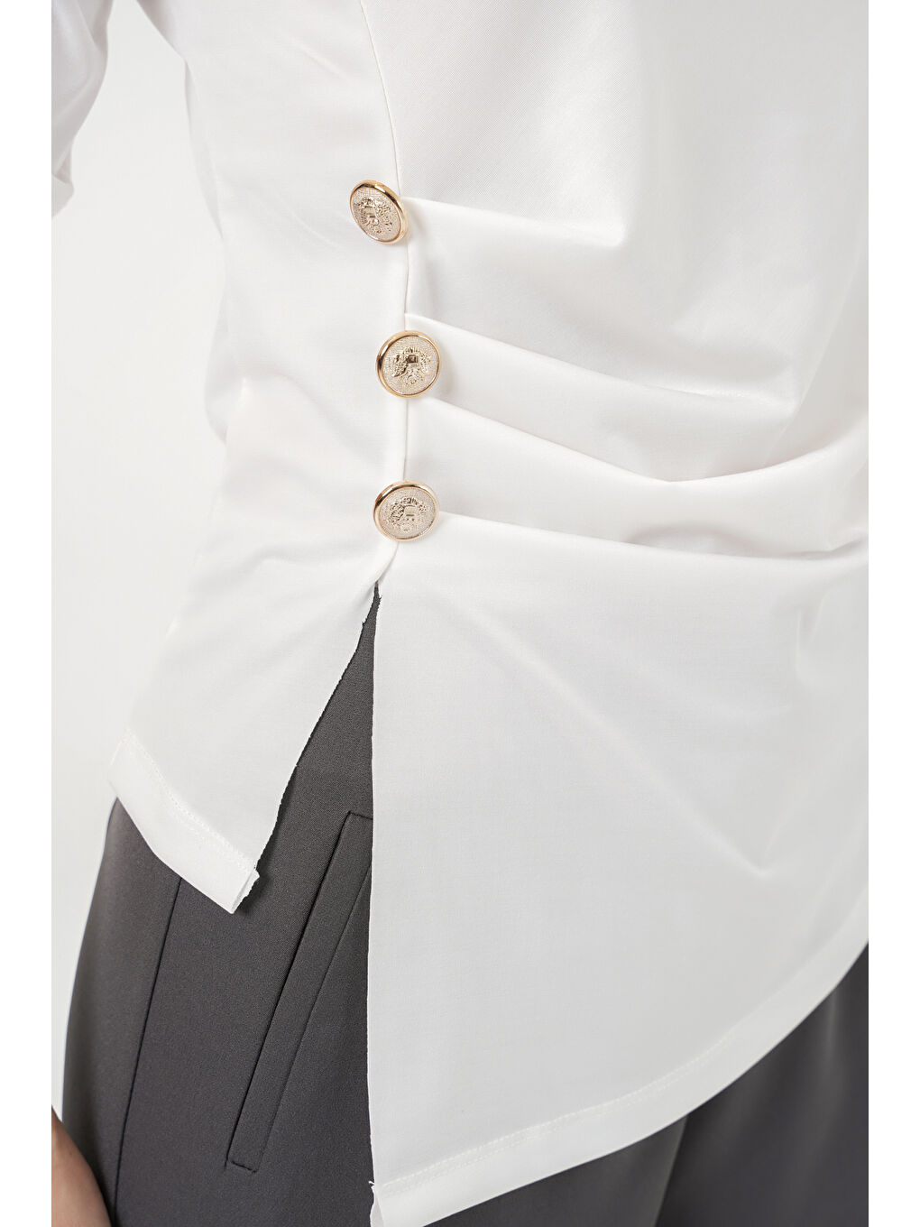 Kadın Düğme Detaylı Sandy Bluz 992 - Beyaz-3