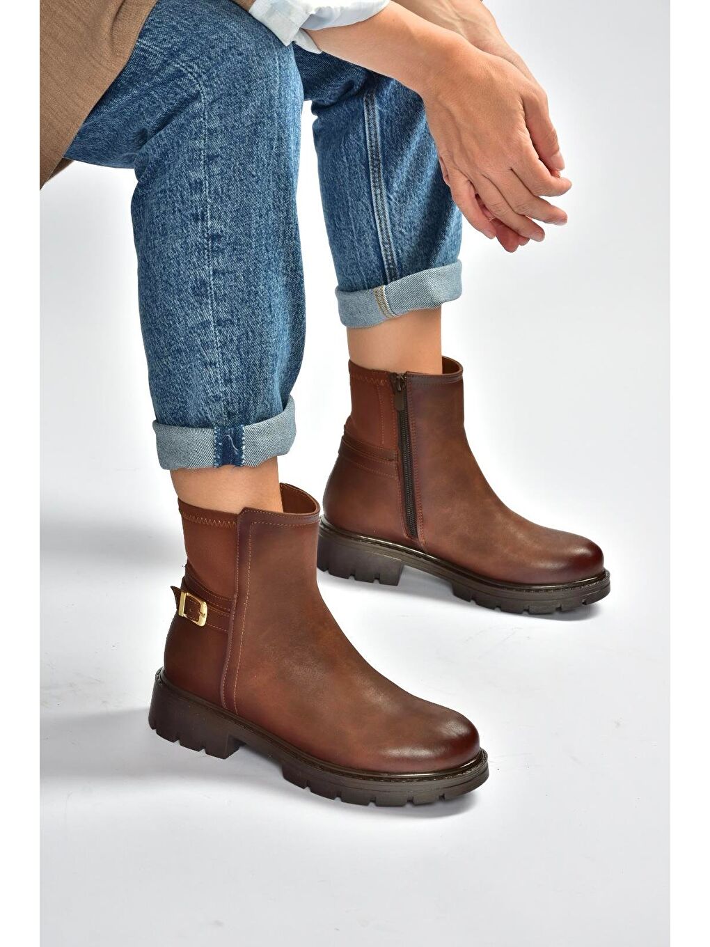 Kahverengi Taba Kadın Bot V674420409-3