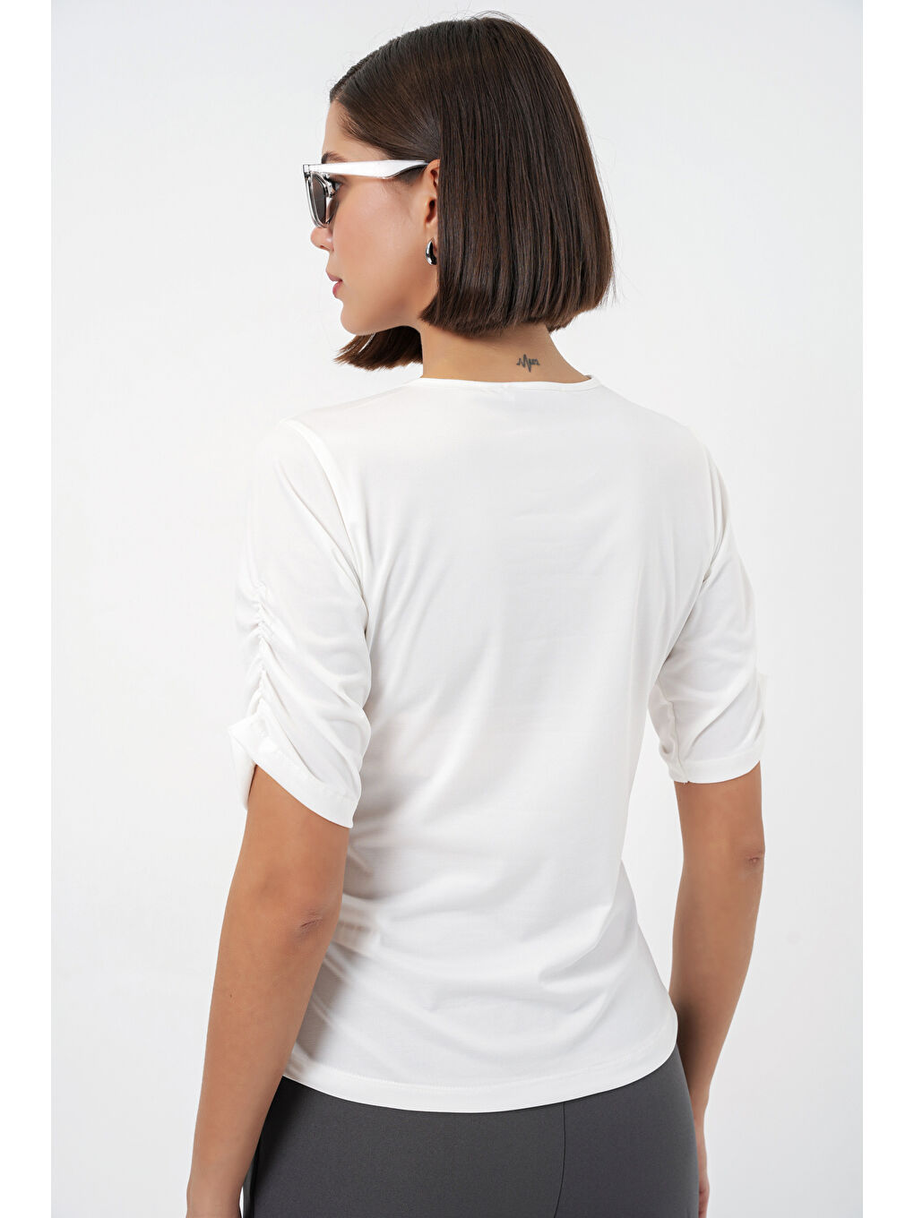 Kadın Düğme Detaylı Sandy Bluz 992 - Beyaz-4