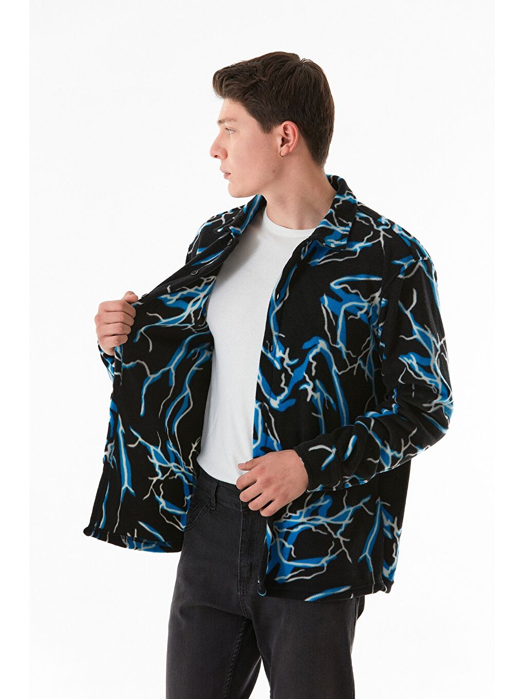 Siyah Desenli Düğmeli Polar Gömlek-2