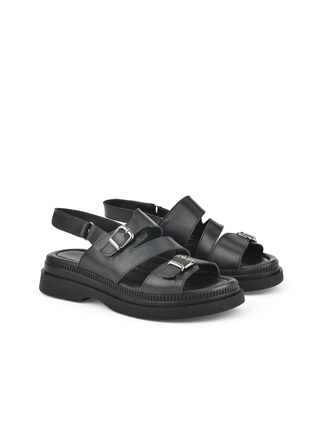 Kadın Hakiki Deri Dolgu Topuk Sandalet 1511020Z6122 Siyah-1