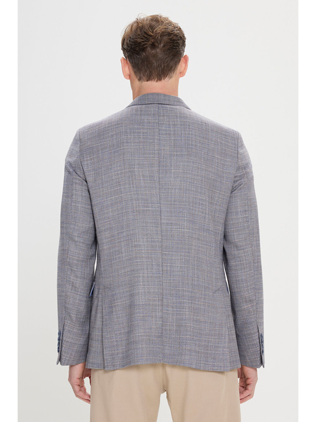 Erkek Lacivert Comfort Fit Rahat Kesim Mono Yaka Casual Blazer Ceket-4