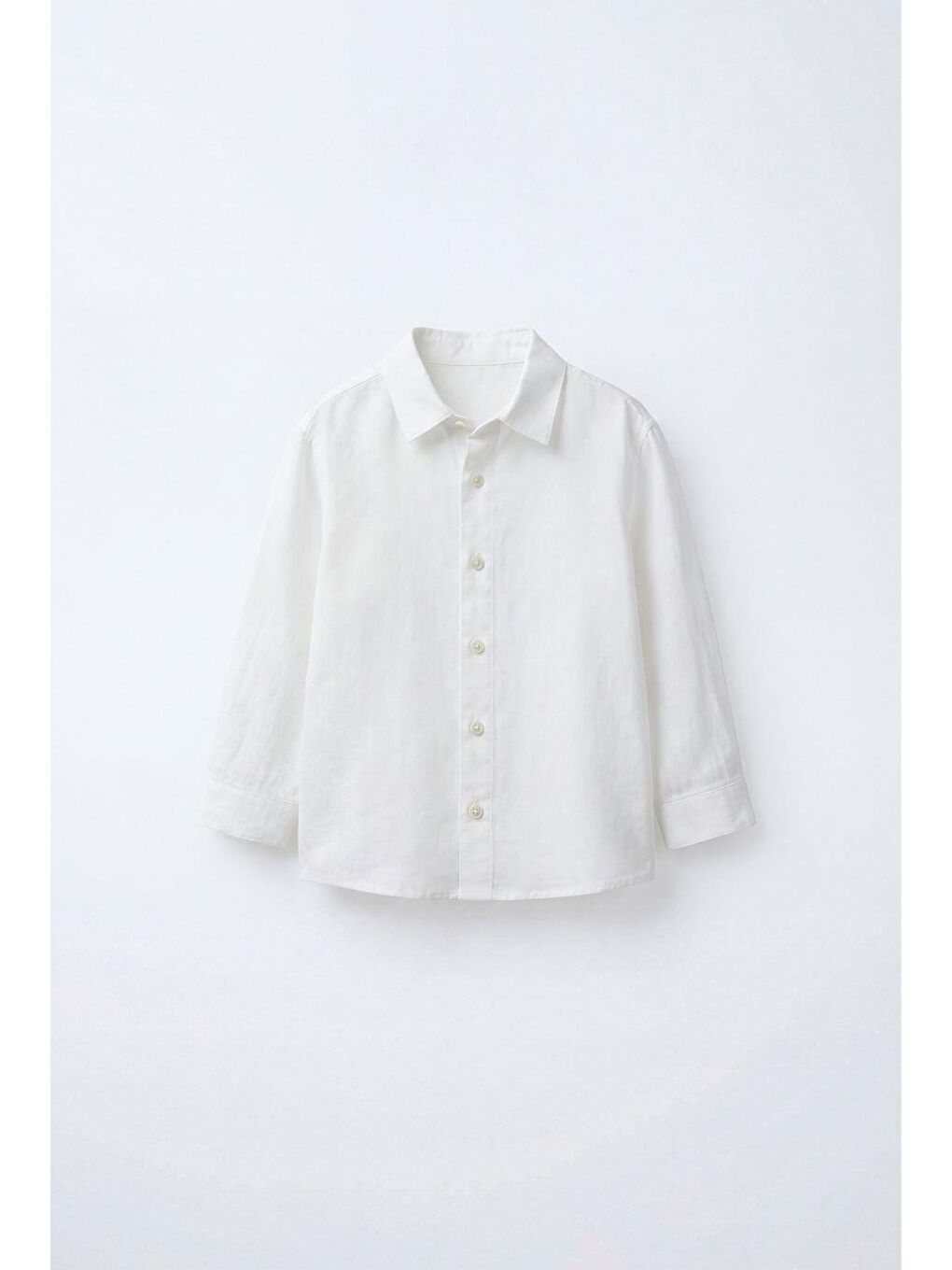 Unisex Çocuk Pamuklu Beyaz Keten Gömlek – Kolları Ayarlanabilir