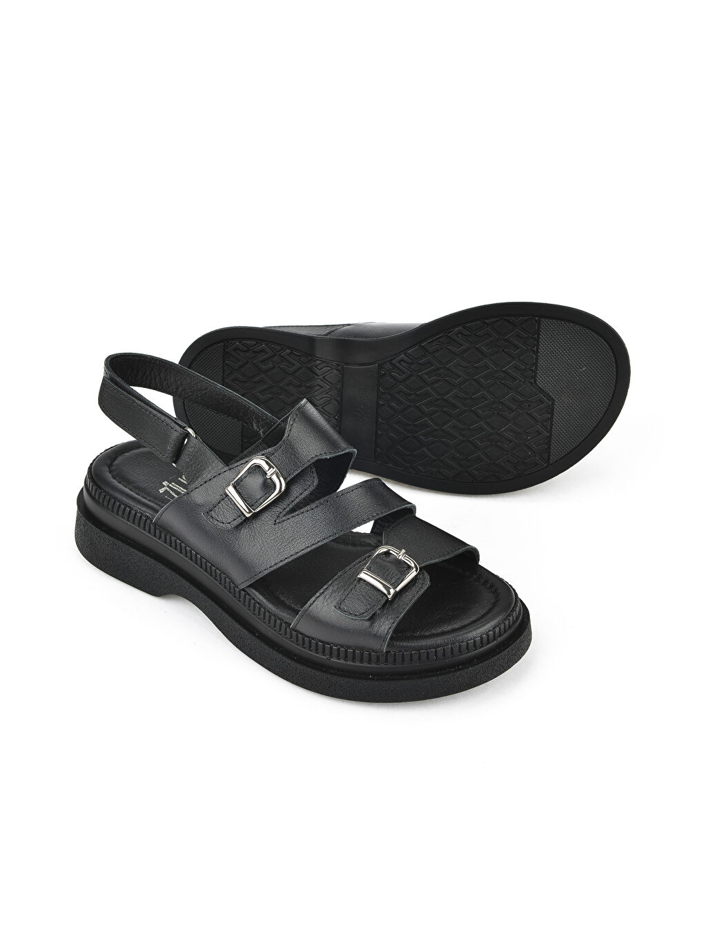 Kadın Hakiki Deri Dolgu Topuk Sandalet 1511020Z6122 Siyah-3