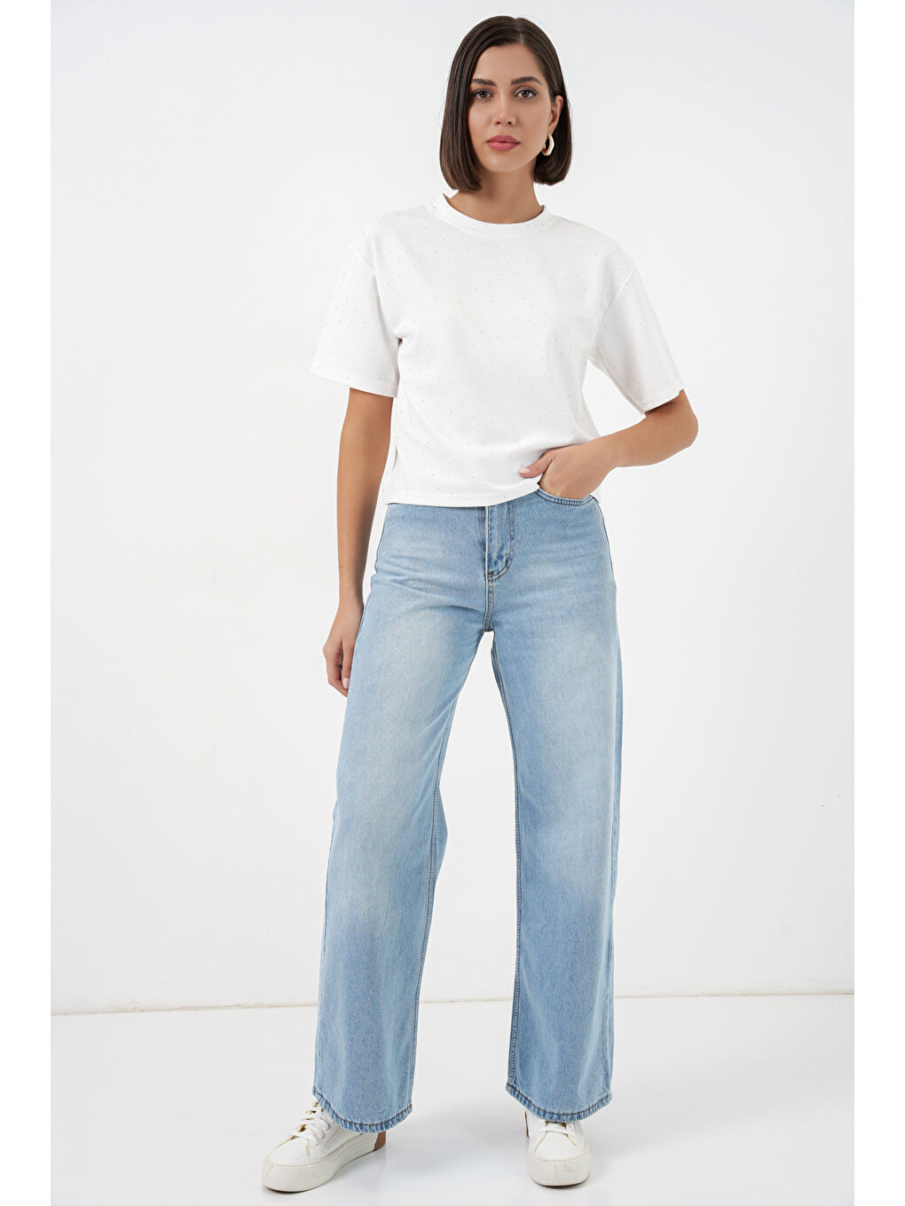Kadın Taş Detaylı Tişört 990 - Beyaz-1