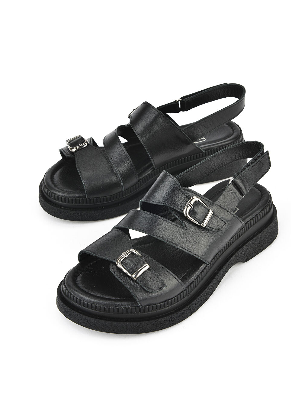 Kadın Hakiki Deri Dolgu Topuk Sandalet 1511020Z6122 Siyah-4