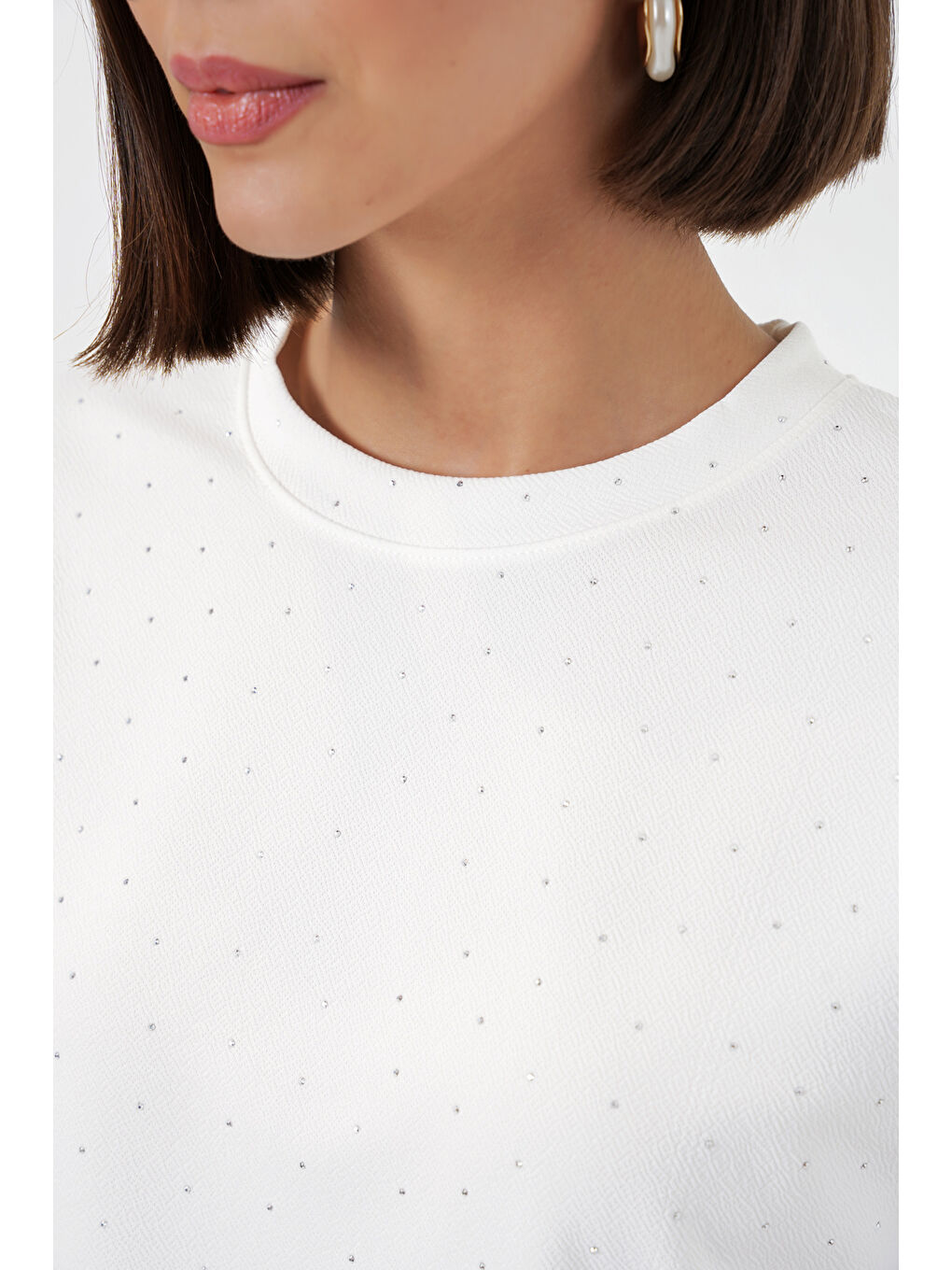 Kadın Taş Detaylı Tişört 990 - Beyaz-4
