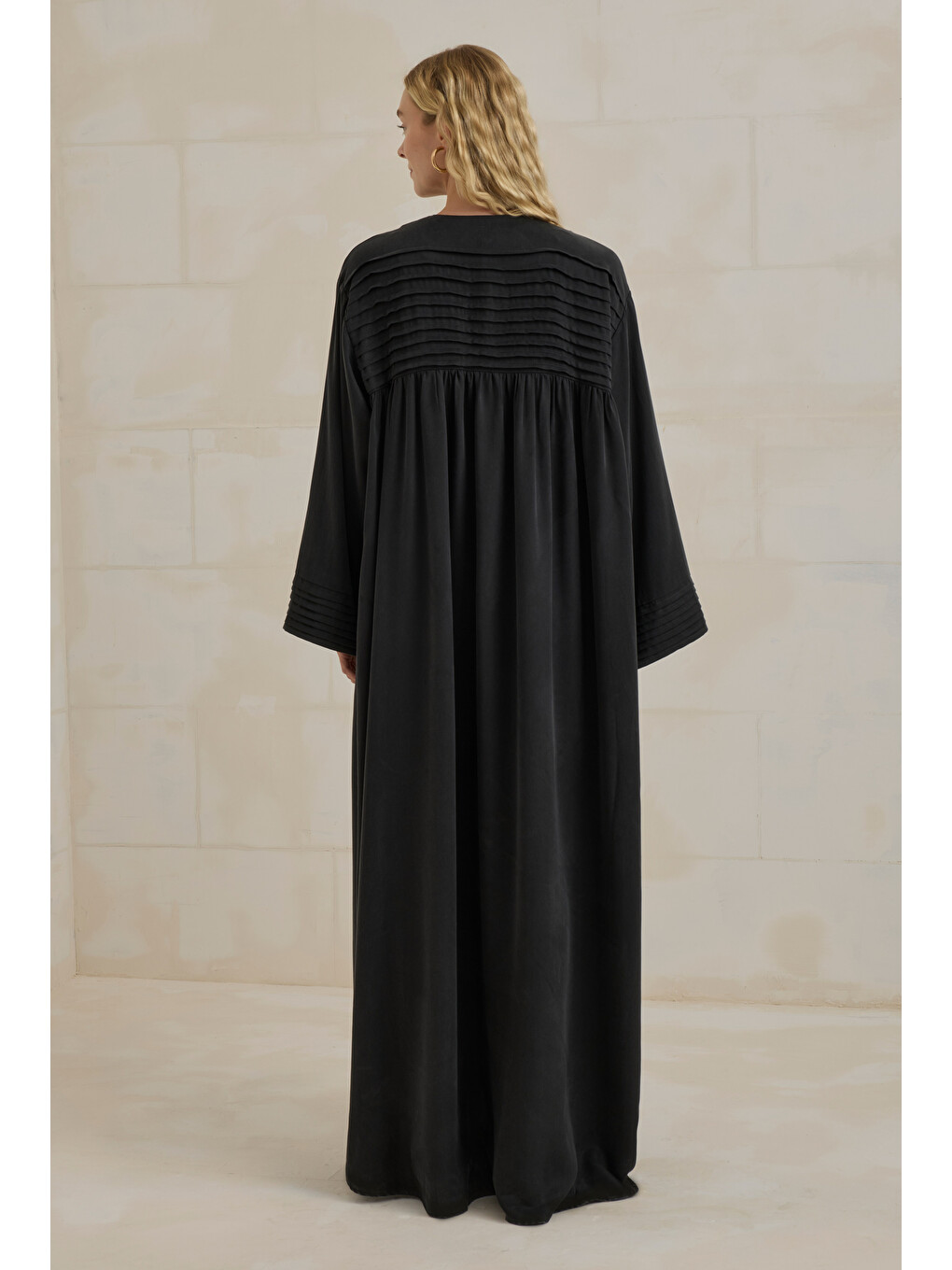 Nervürlü Liyosel Abaya Siyah-2