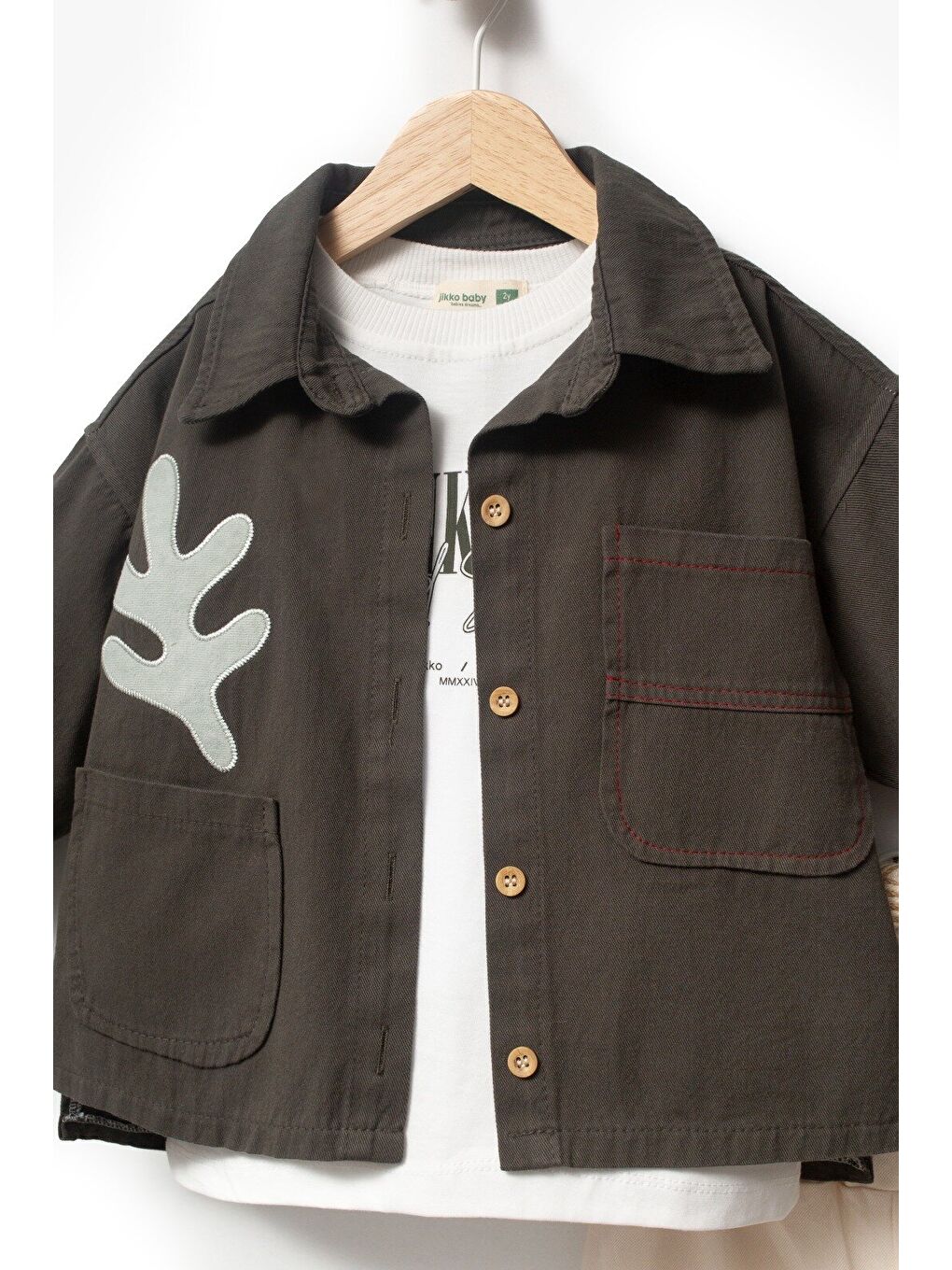 Haki Bayramlık Nakış Detaylı Ceketli 3'lü Erkek Çocuk Takımı 9095-1