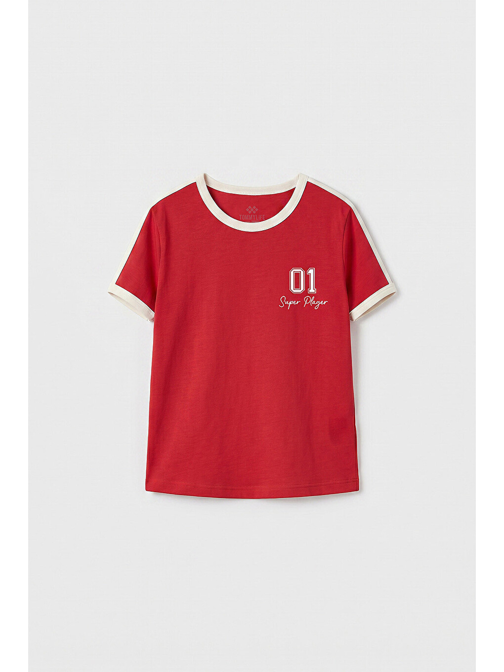 Kırmızı Fiesta Omuz Biye Detaylı Baskılı Kız Çocuk T-shirt - 75181