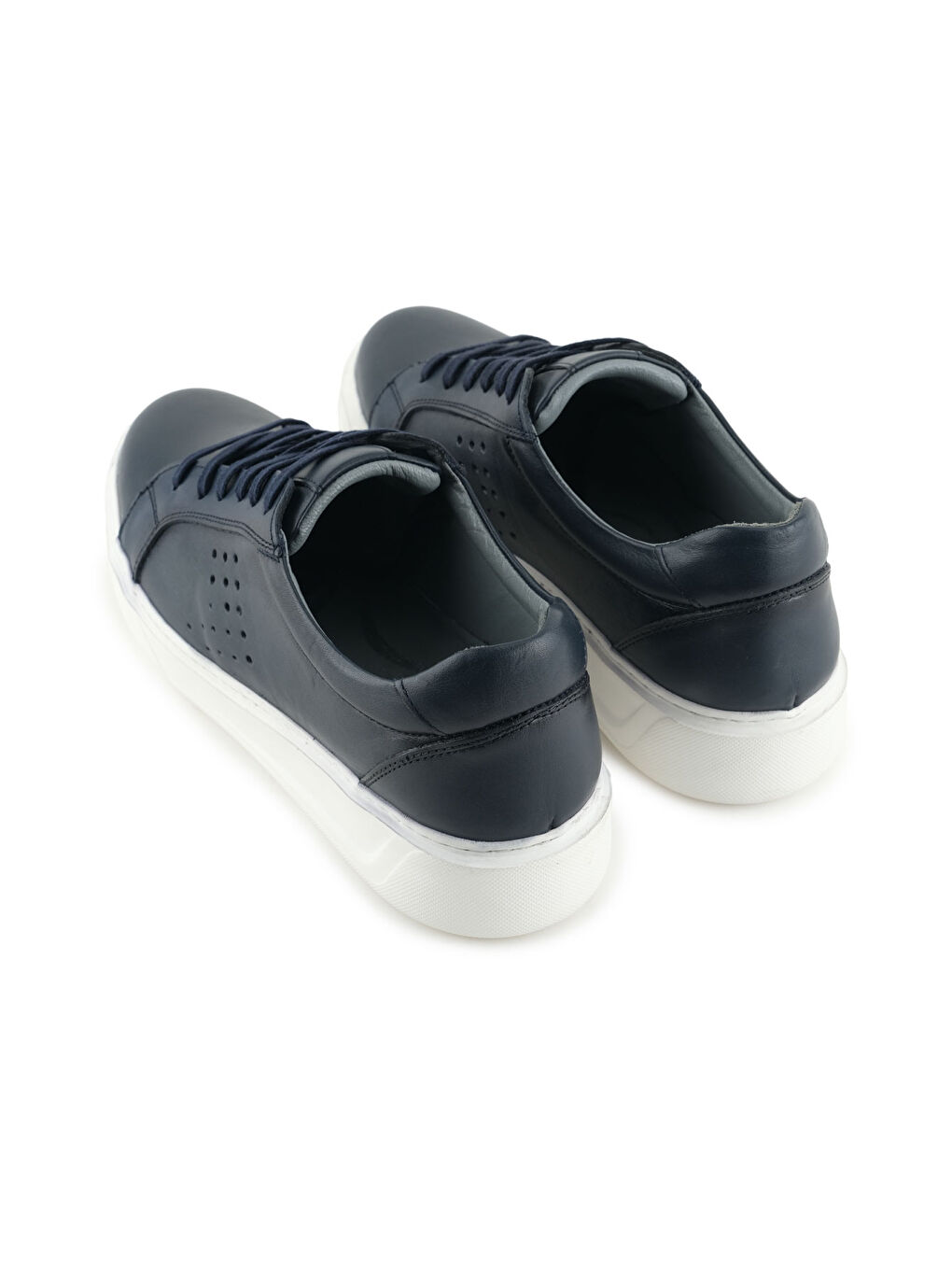 Lacivert Erkek İç Dış Hakiki Deri Ortopedik Rahat Taban Bağcıklı Ayarlanabilir Günlük Spor Ayakkabı-3