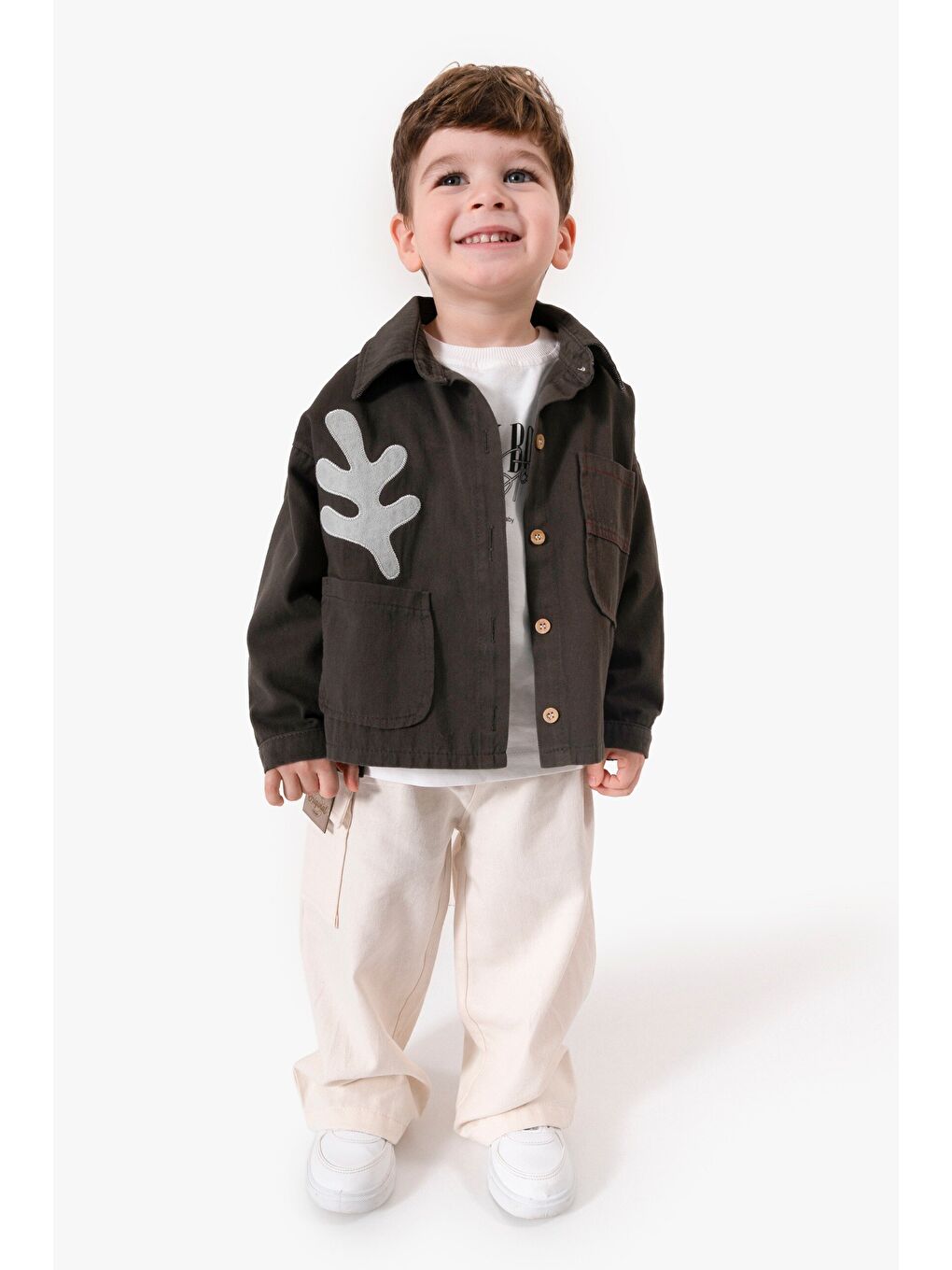 Haki Bayramlık Nakış Detaylı Ceketli 3'lü Erkek Çocuk Takımı 9095-2
