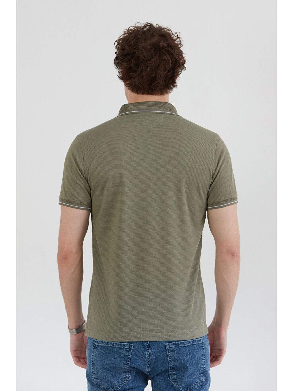 Haki Basic Yarım Düğmeli Polo Yaka Slim Fit Tişört-3