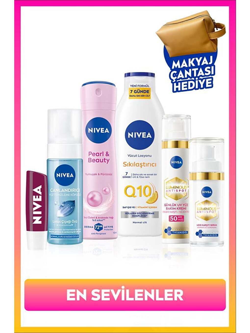 Çeyiz Seti,leke Karşıtı Krem Ve Serum,losyon,dudak Kremi, Yüz Yıkama Köpüğü,deodorant, Çanta Hediye