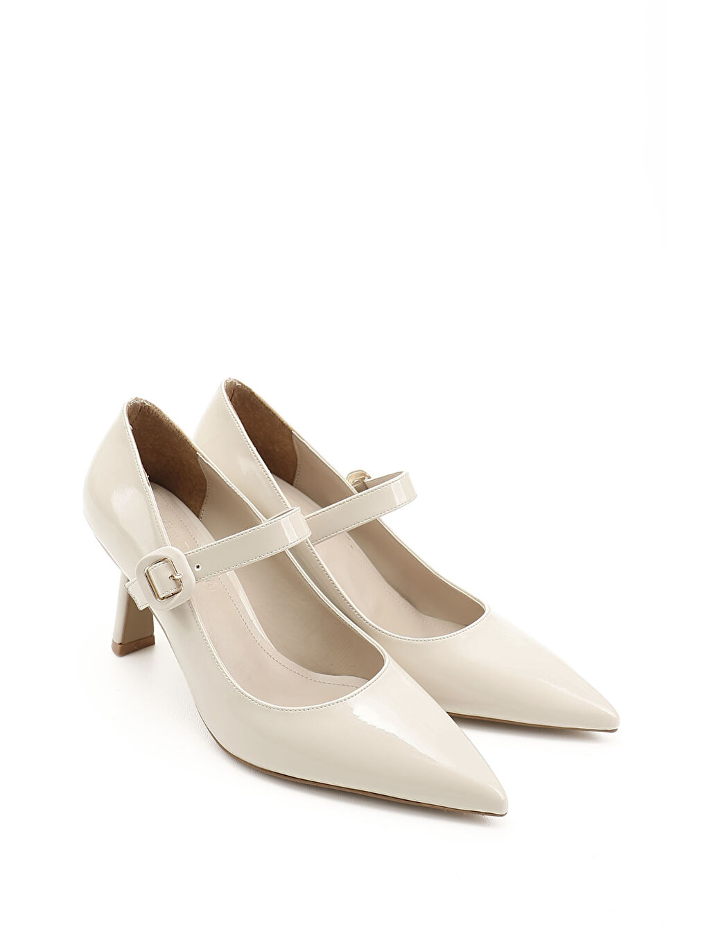 Bej Kadın TEN Sivri Burun Kadeh Ökçe Ayakkabı