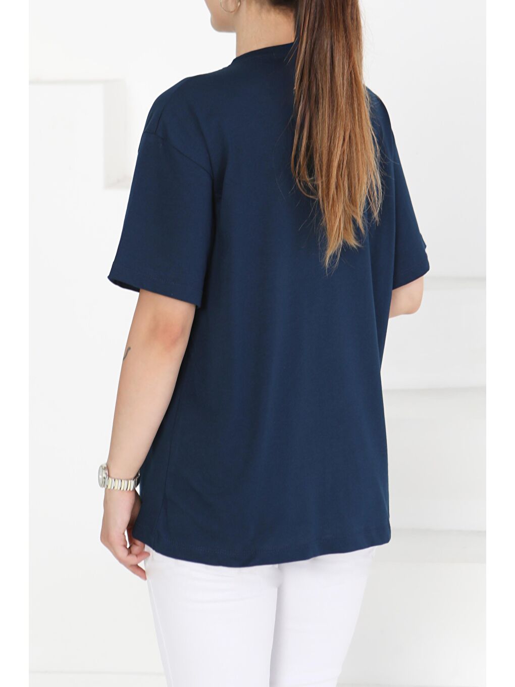 Baskılı Taşlı T-Şhirt Lacivert - 27375-4