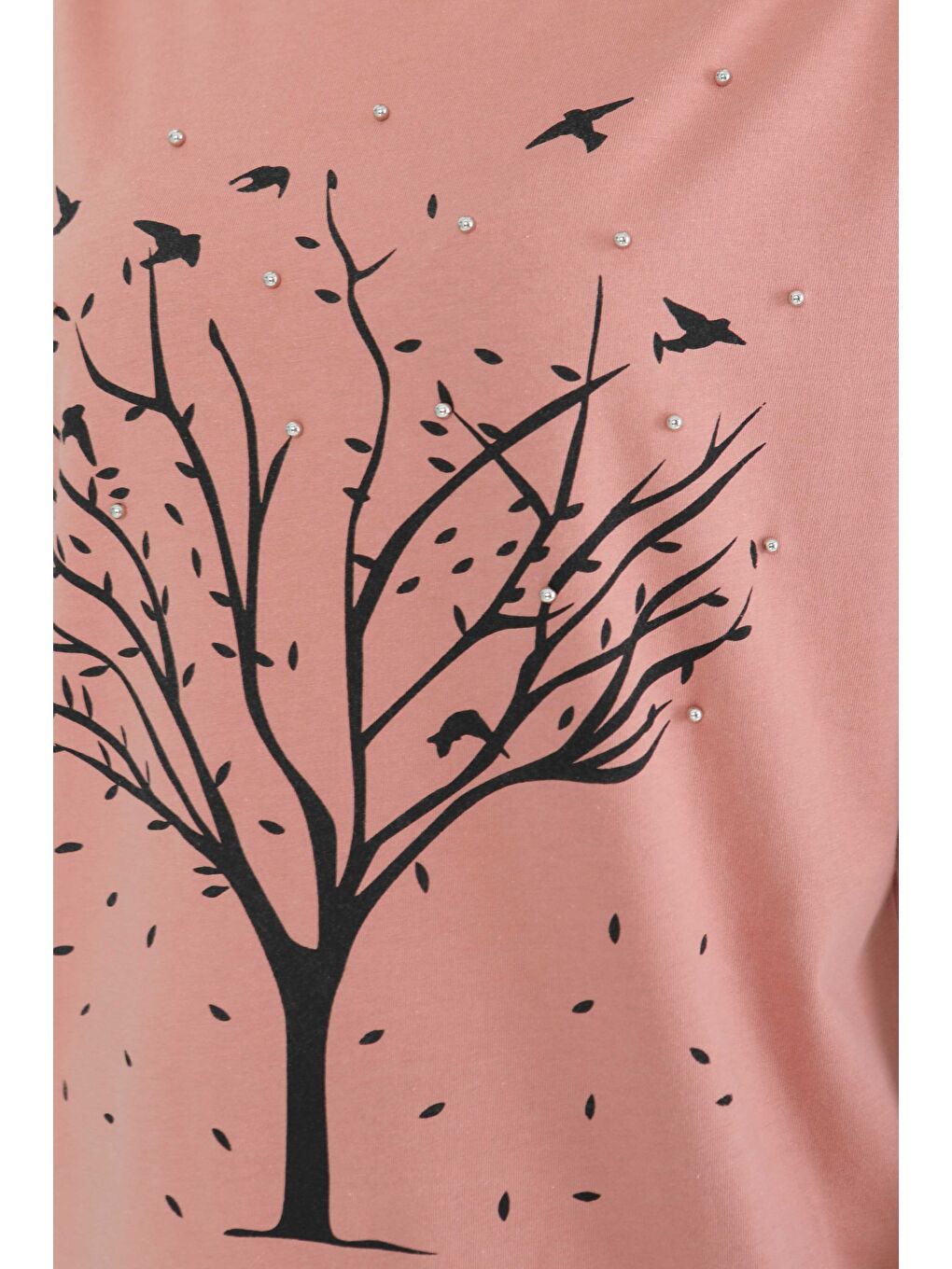 Pembe Baskılı Taşlı T-Şhirt Gül - 27375-4