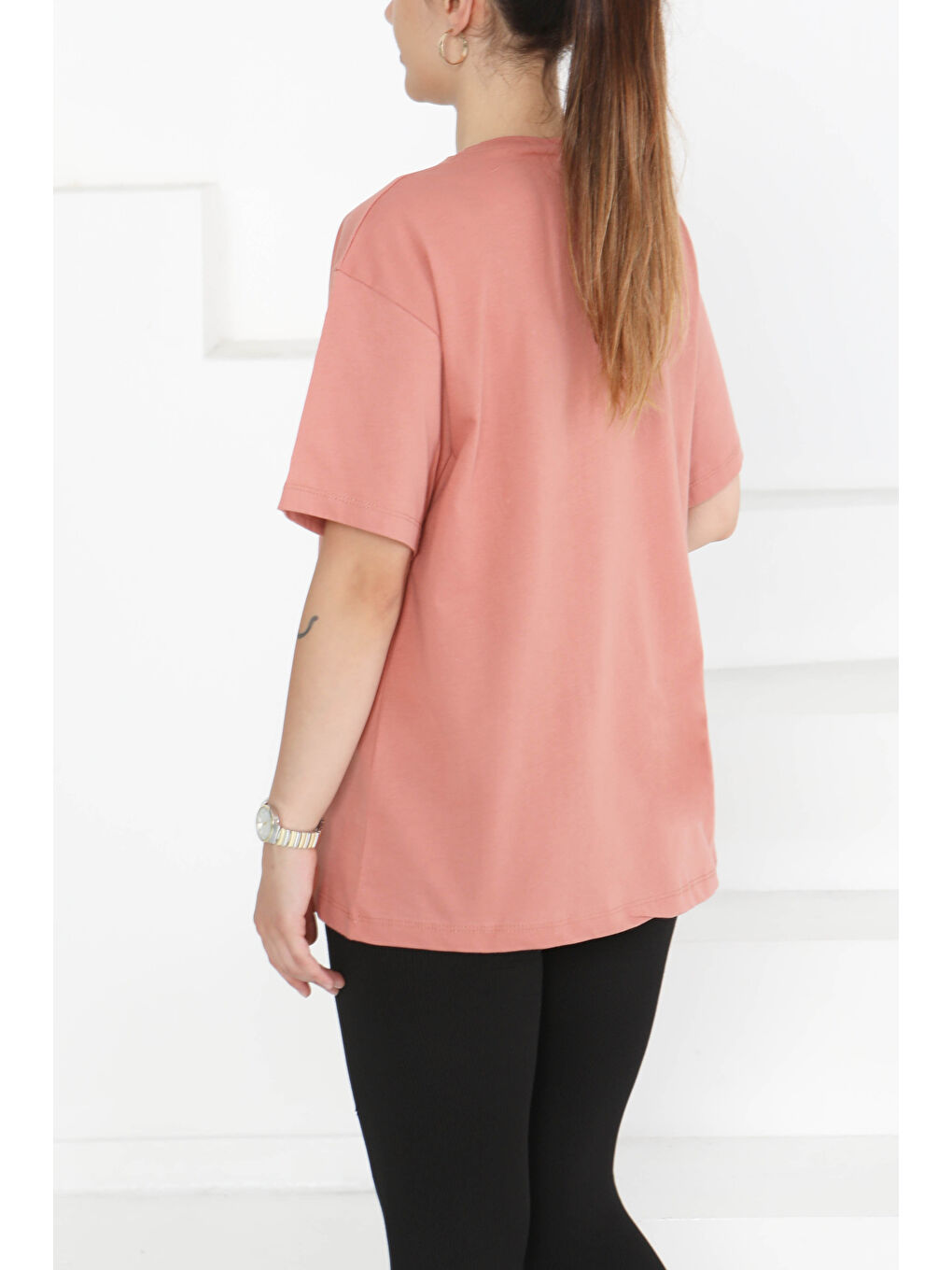 Pembe Baskılı Taşlı T-Şhirt Gül - 27375-5