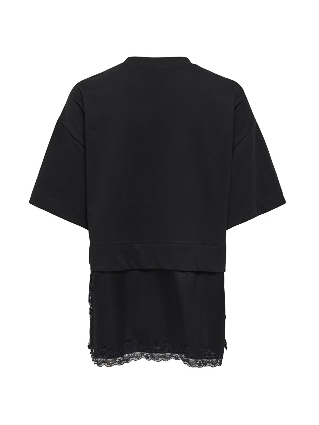 Siyah Onlmexa Pamuklu Regular Fit Dantel Detaylı Kadın T Shirt 15382176-5