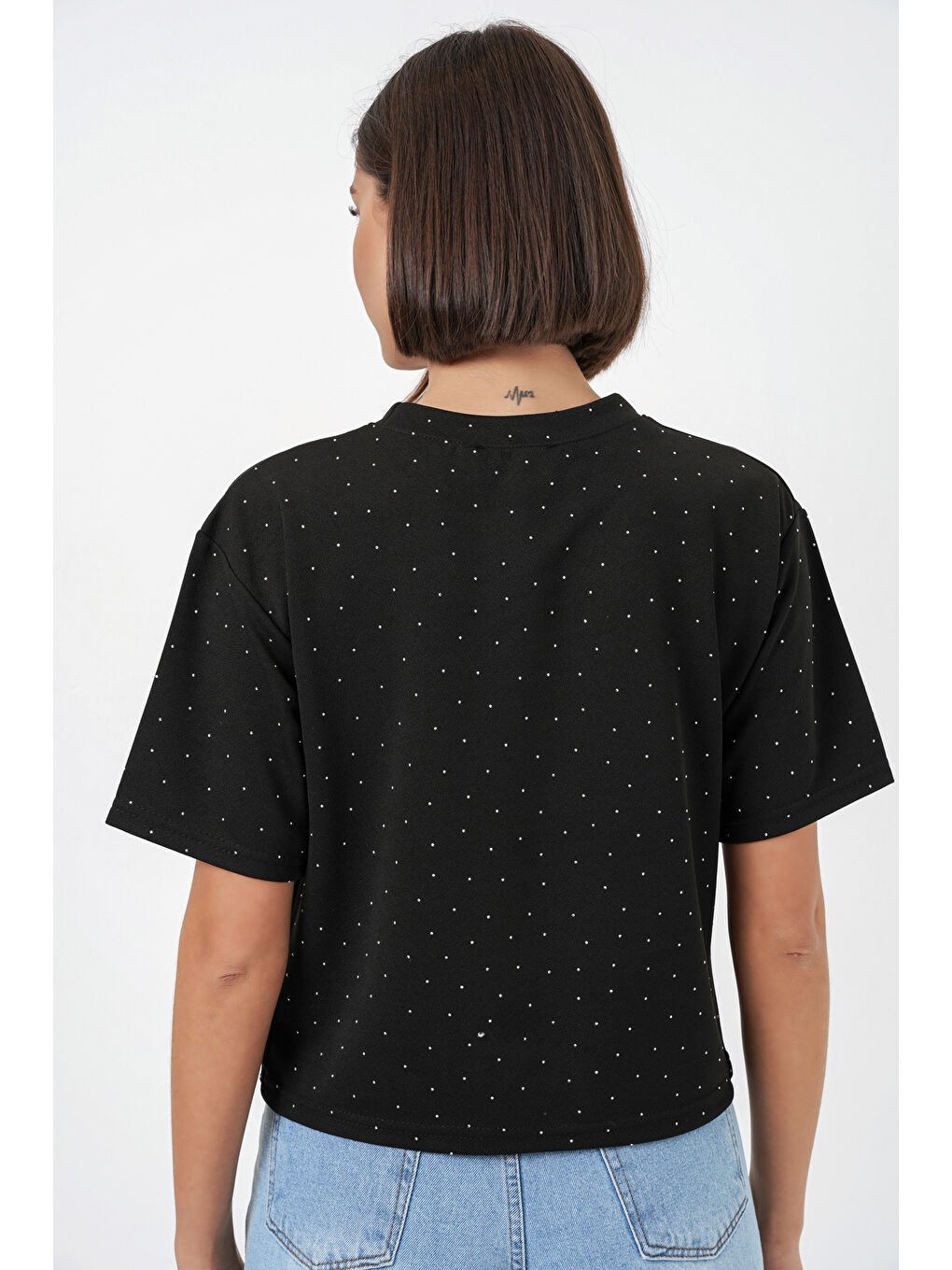 Kadın Taş Detaylı Tişört 990 - Siyah-6