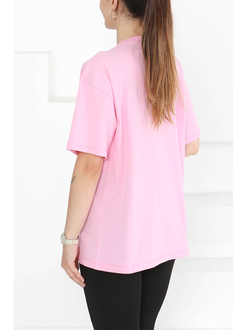 Baskılı Taşlı T-Şhirt Pembe - 27375-5