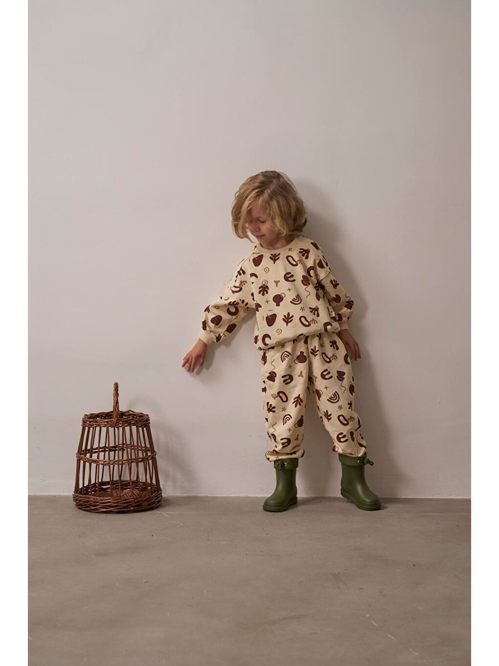 Ekru Boho Wave Çocuk Alt Üst Takım-1