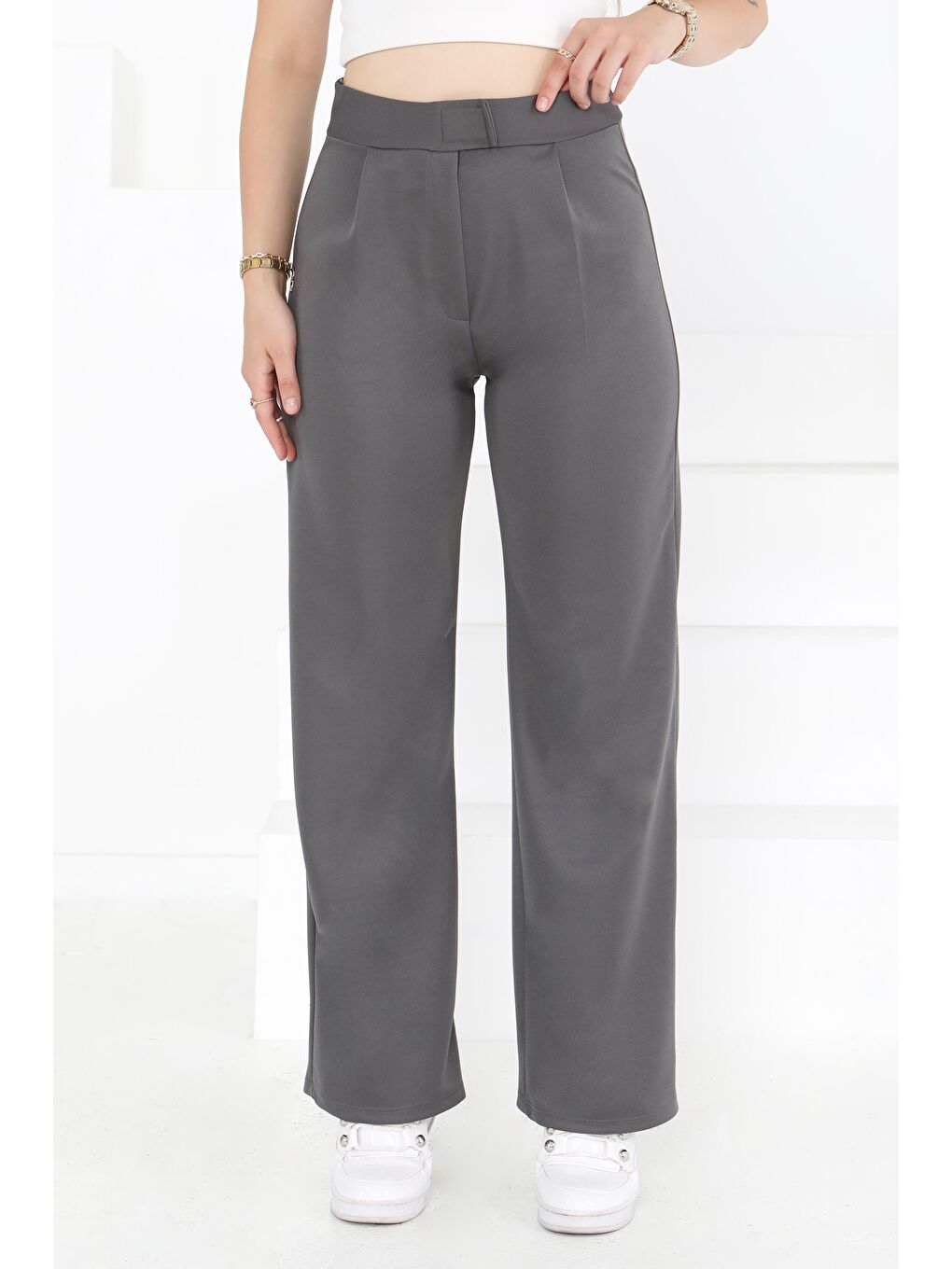 Gri Palazzo Pantolon Füme - 27077-2