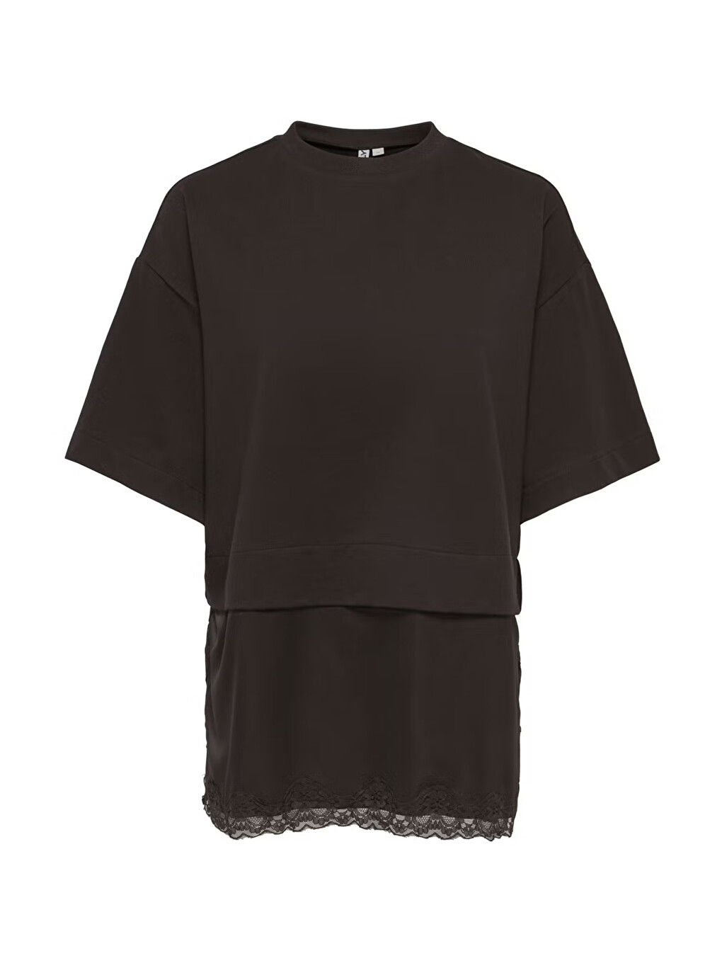 Kahverengi Onlmexa Pamuklu Regular Fit Dantel Detaylı Kadın T Shirt 15382176-5