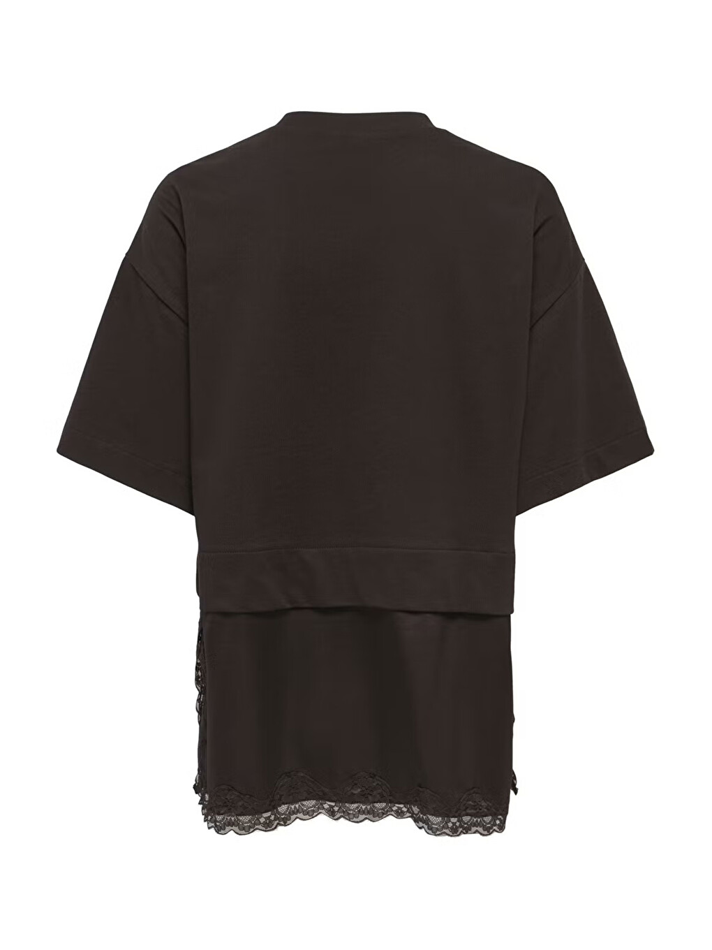 Kahverengi Onlmexa Pamuklu Regular Fit Dantel Detaylı Kadın T Shirt 15382176-6