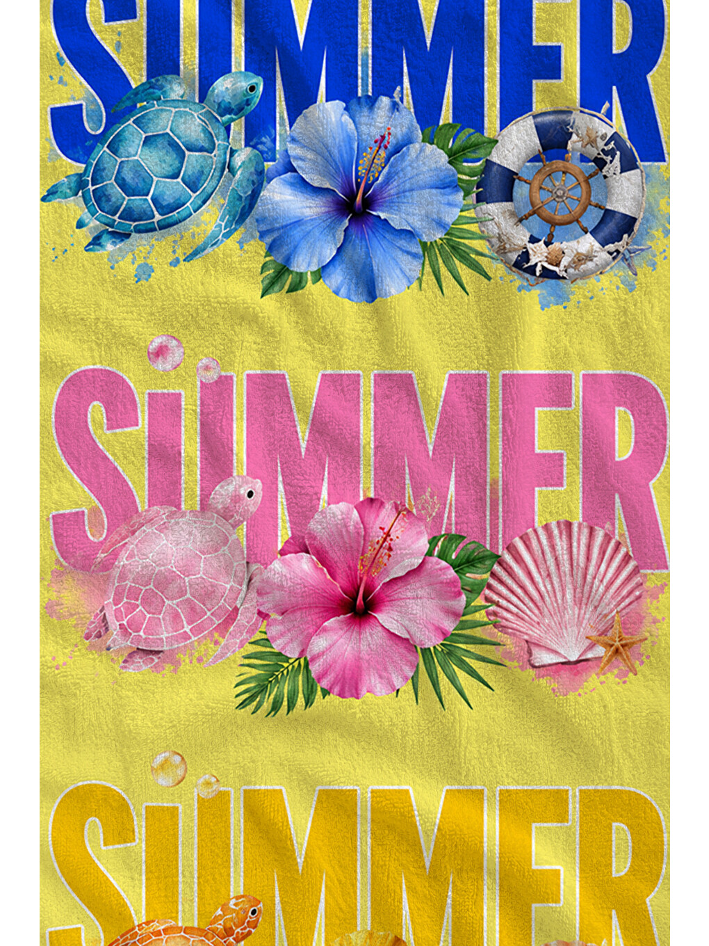 Pembe Pop Art Summer Yazılı Renkli Desenli 70x150 Plaj Havlusu - Dijital Baskılı Solmaz Banyo Havlusu-2
