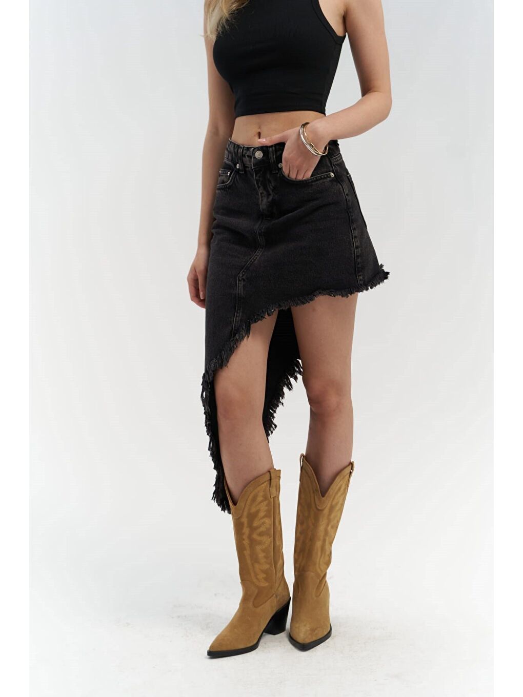 Matteau Püskül Detay Siyah Jean Etek-2