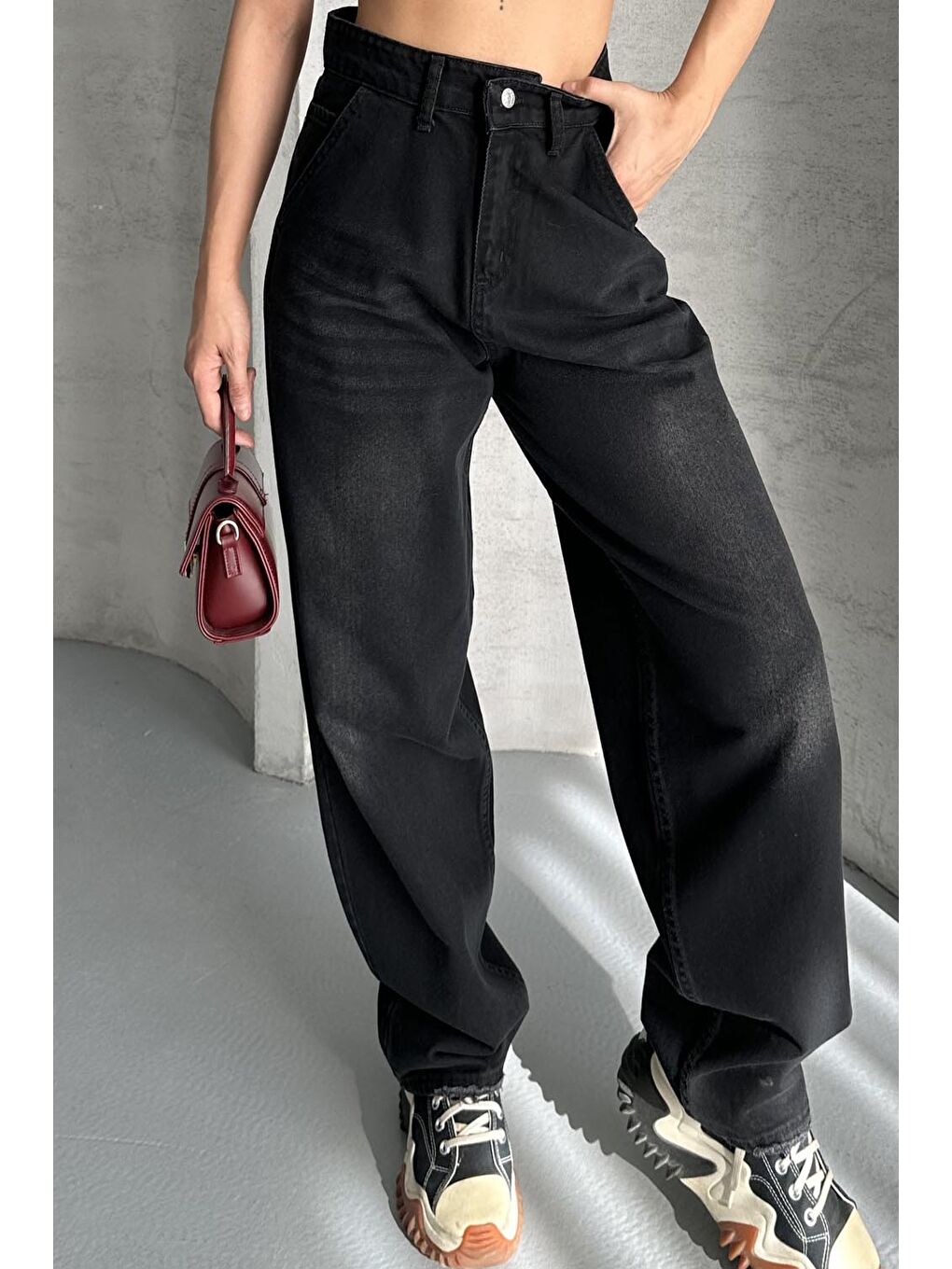 Yan Cepli Baggy Pantolon Siyah - 27359-1