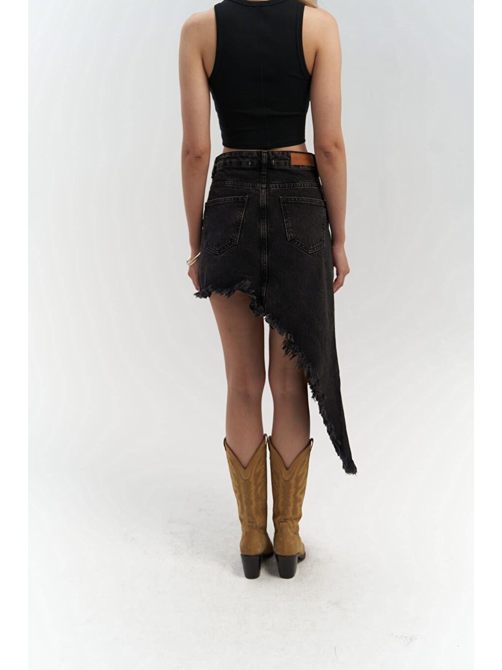 Matteau Püskül Detay Siyah Jean Etek-3