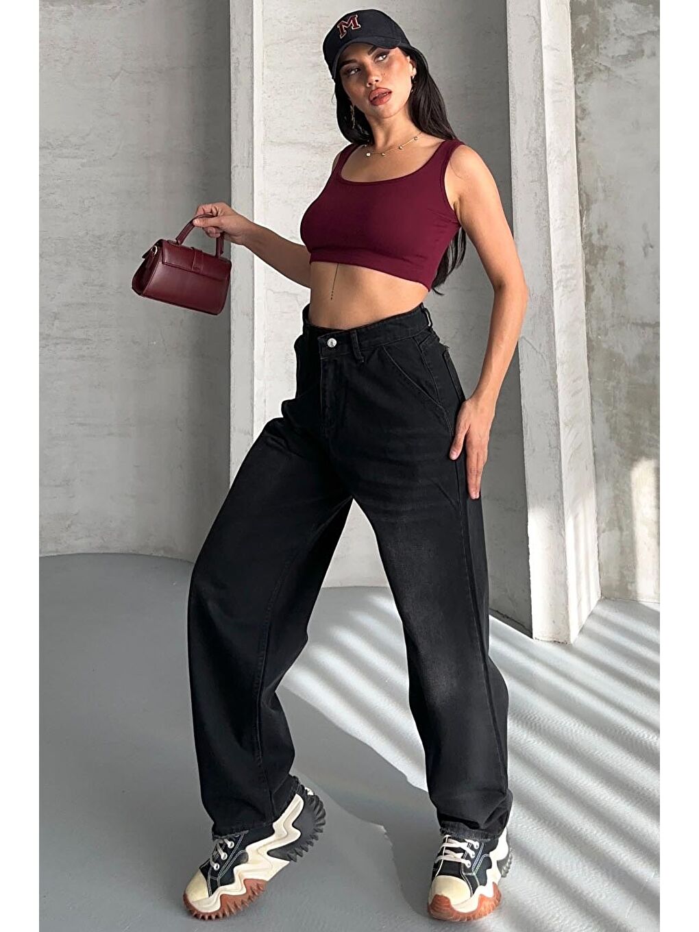 Yan Cepli Baggy Pantolon Siyah - 27359-2